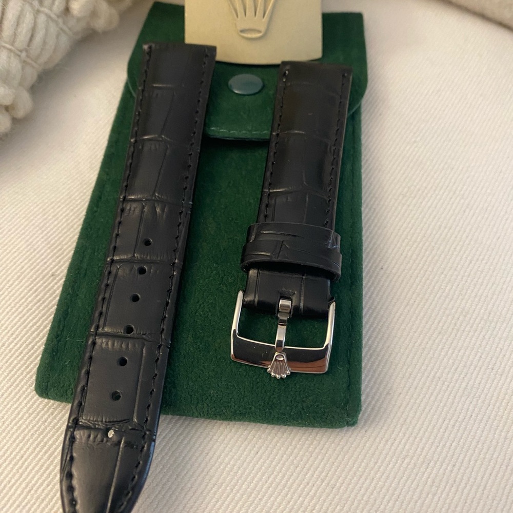 Rolex Black Leather Strap with Silver Buckle 20mm